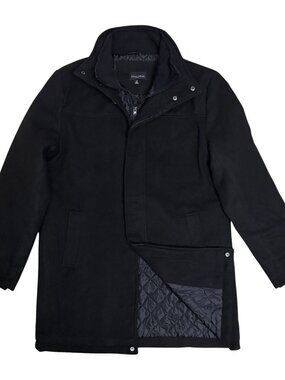 GEORGE MARTIN Wool Blend Pea Coat Black Long Trench Business Jacket Mens Medium